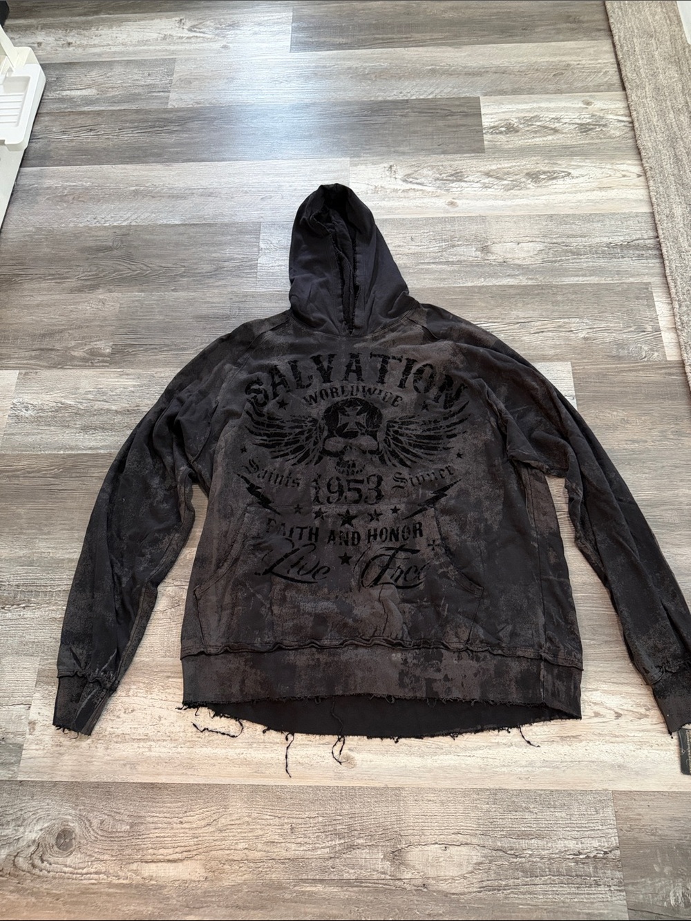 Archaic Black Distressed Graphic Hooded Sweatshirt